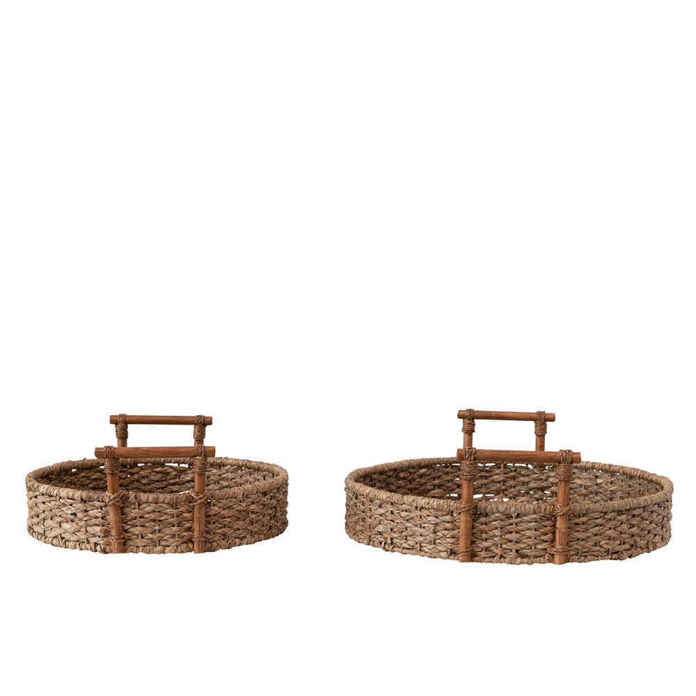 Bloomingville 핸드우븐 트레이 세트Hand Woven Bankuan and Rattan Trays with Handles, Set of 2Natural
