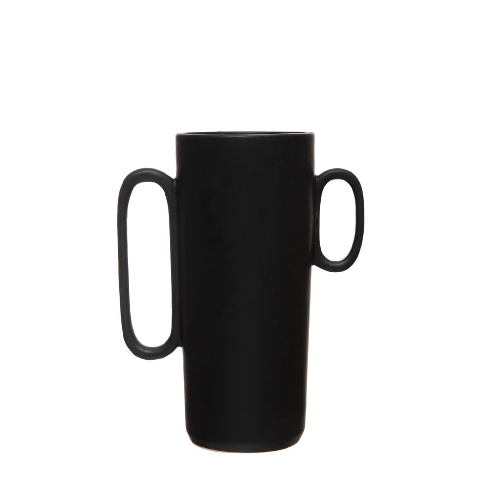 Bloomingville 스톤웨얼 베이스 위드 핸들 Stoneware Vase with Asymmetrical HandlesBlack